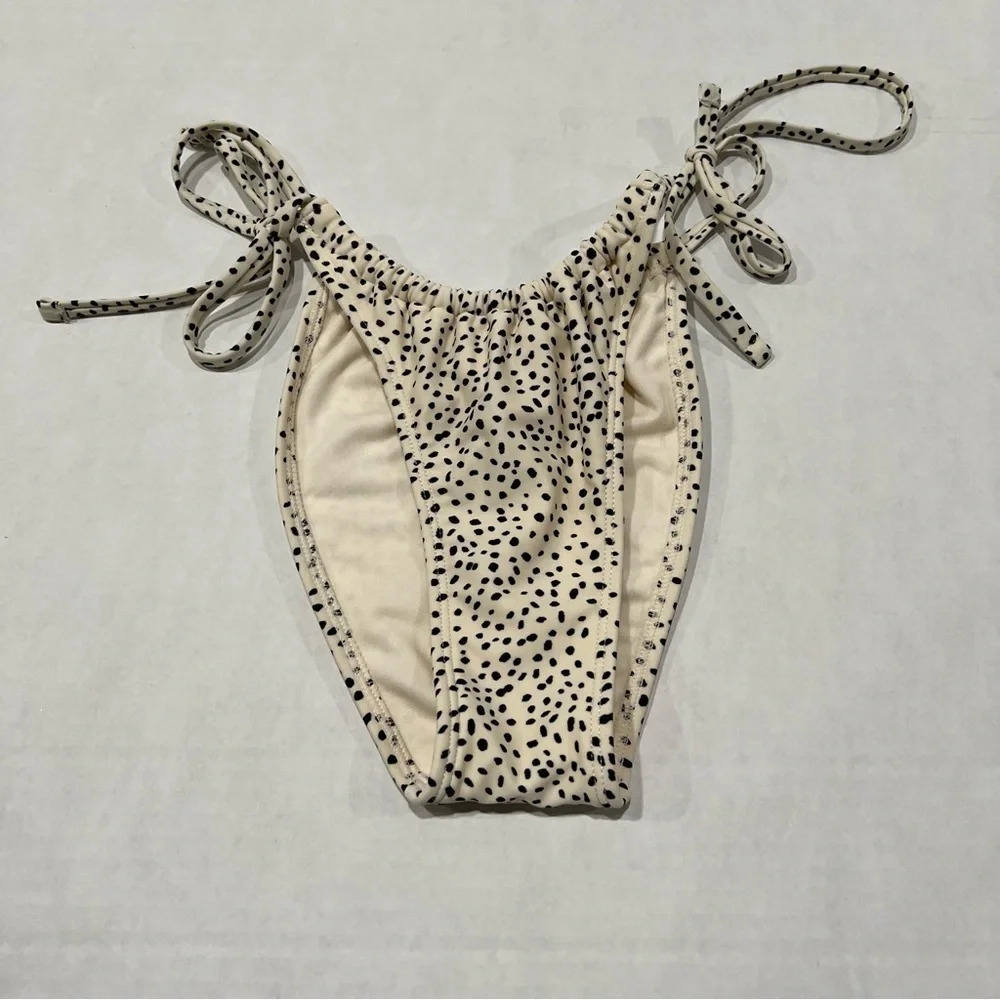 Xhilaration String Bikini Bottom Cream Black Dots Micro Animal Print Size Medium